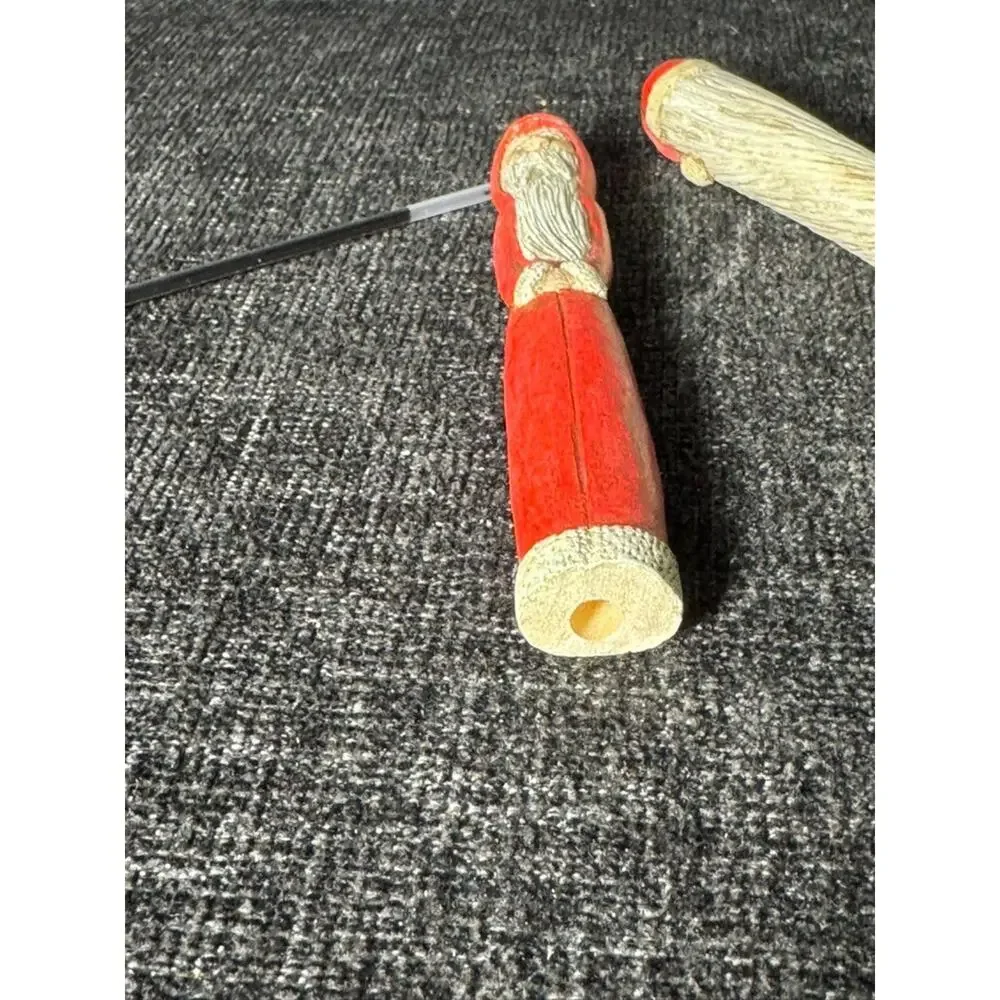 Wood Carved Santa - Long Skinny Pen Santa Claus Figurine
